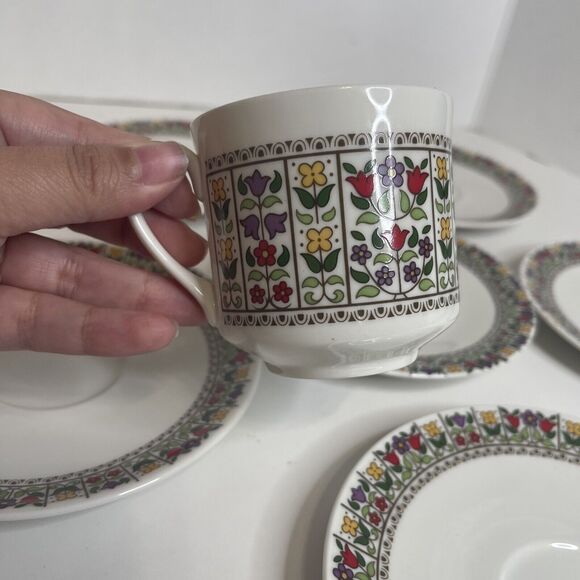 Royal Doulton Fireglow Coffee Tea Cup and 6 Saucers 1970's England Vintage - Picture 4 of 10